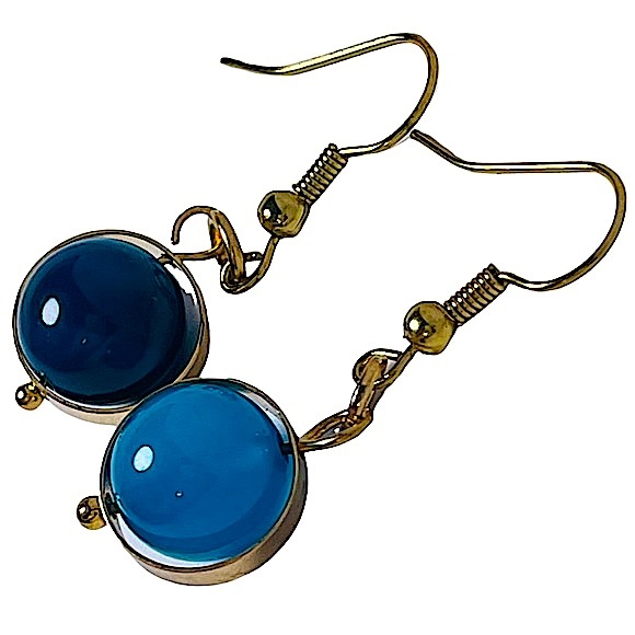 Blue crystal planet bead charm earrings NEW - Picture 3 of 5